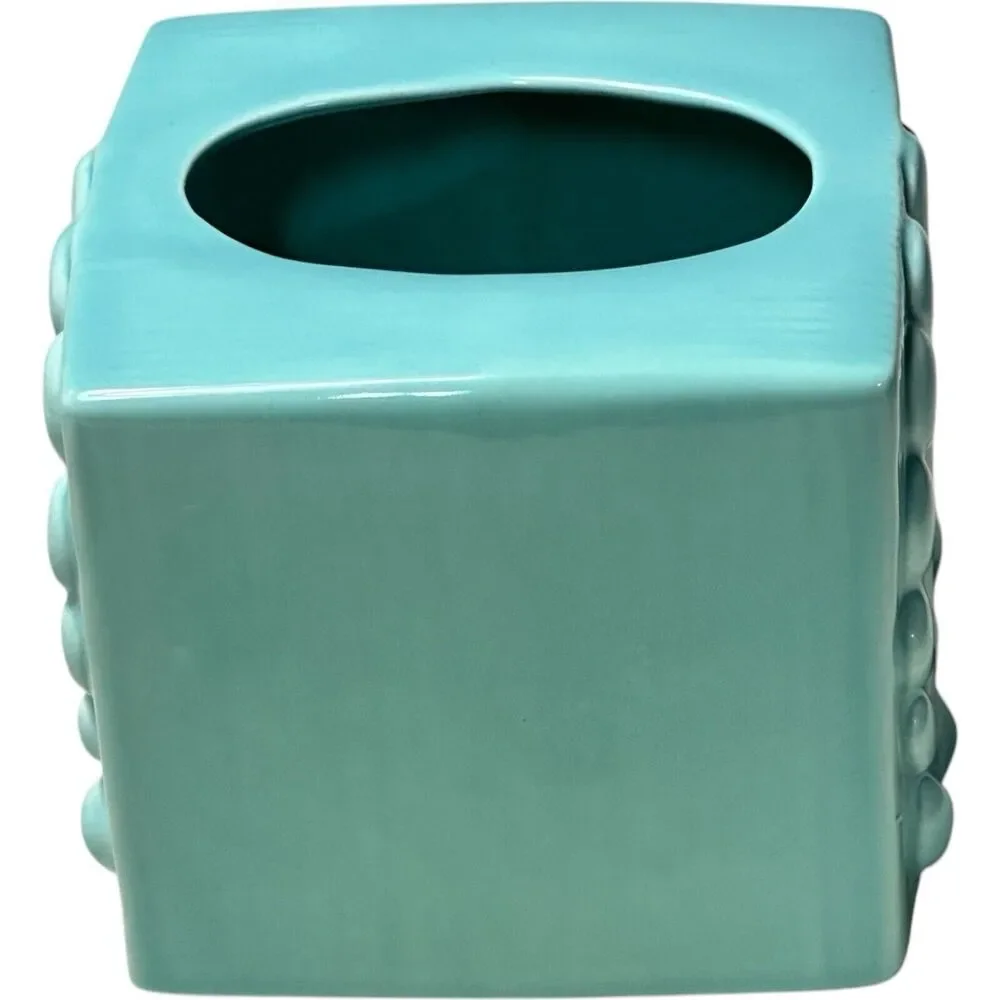 Turquoise Ceramic Mid-century Raised Shell Tissue Box Cover Retro 4.5 X 5 in